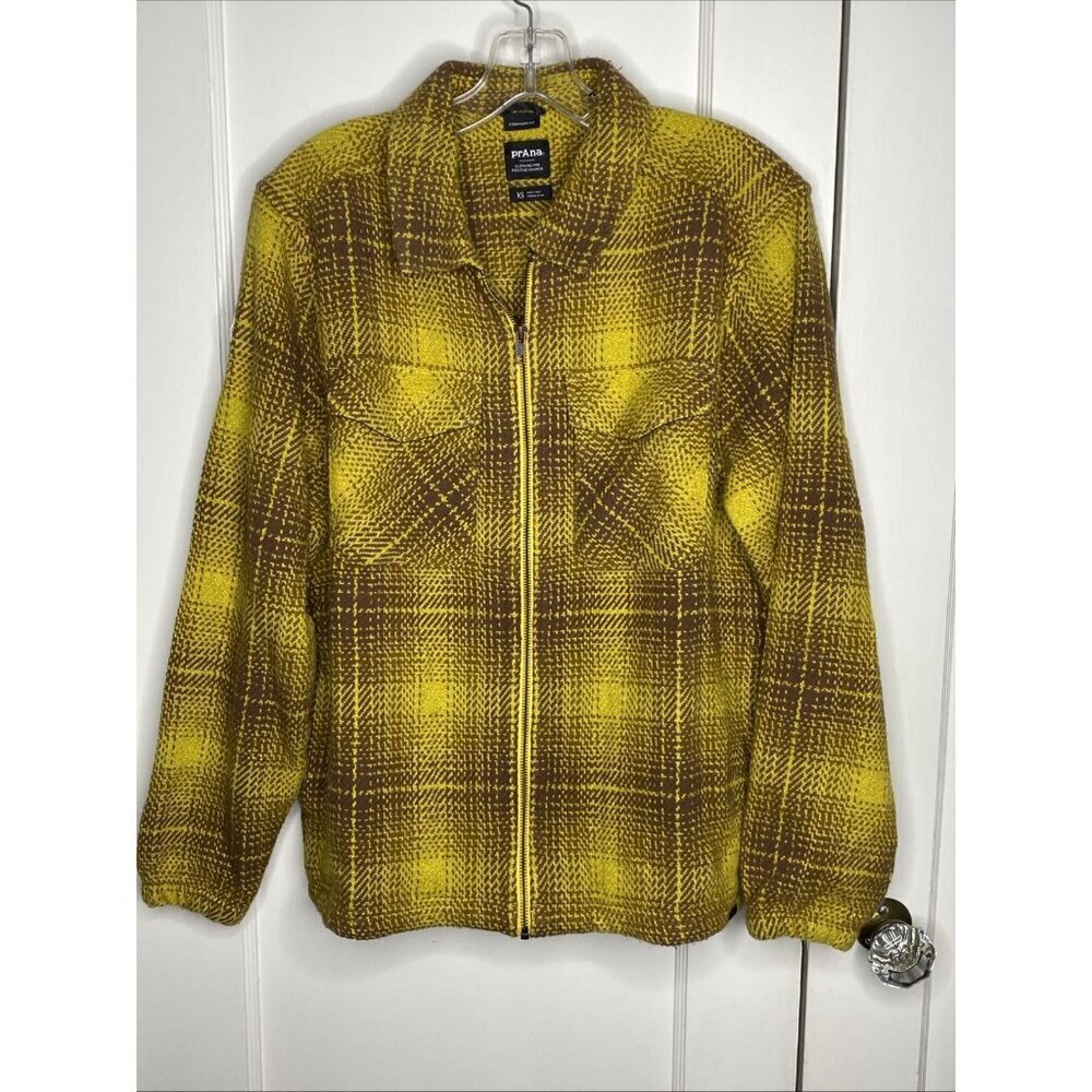 Prana Heritage Zip Flannel In Yellow / Brown Plaid Shacket NWT MSRP $120 Unisex